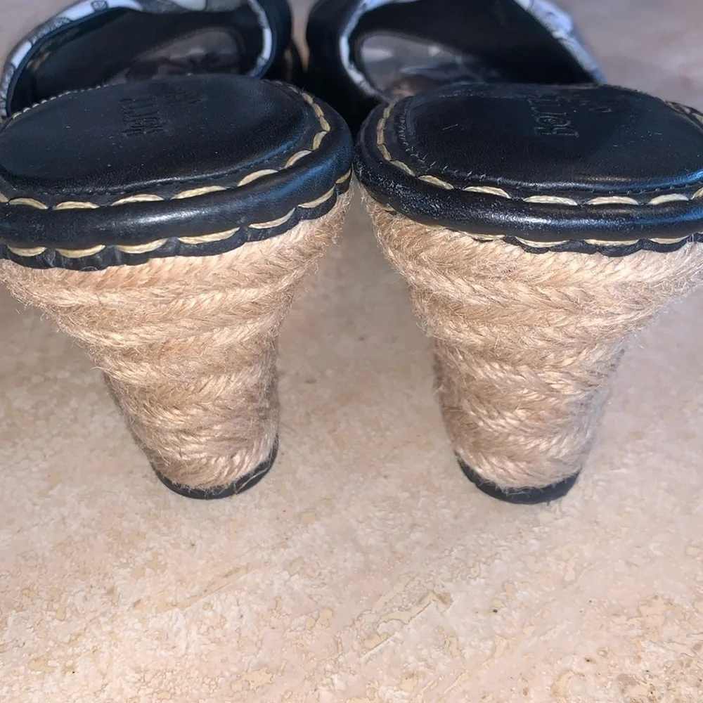 BORN “DRILLES” platform espadrilles, twisted black leather, canvas upper. 10 EUC